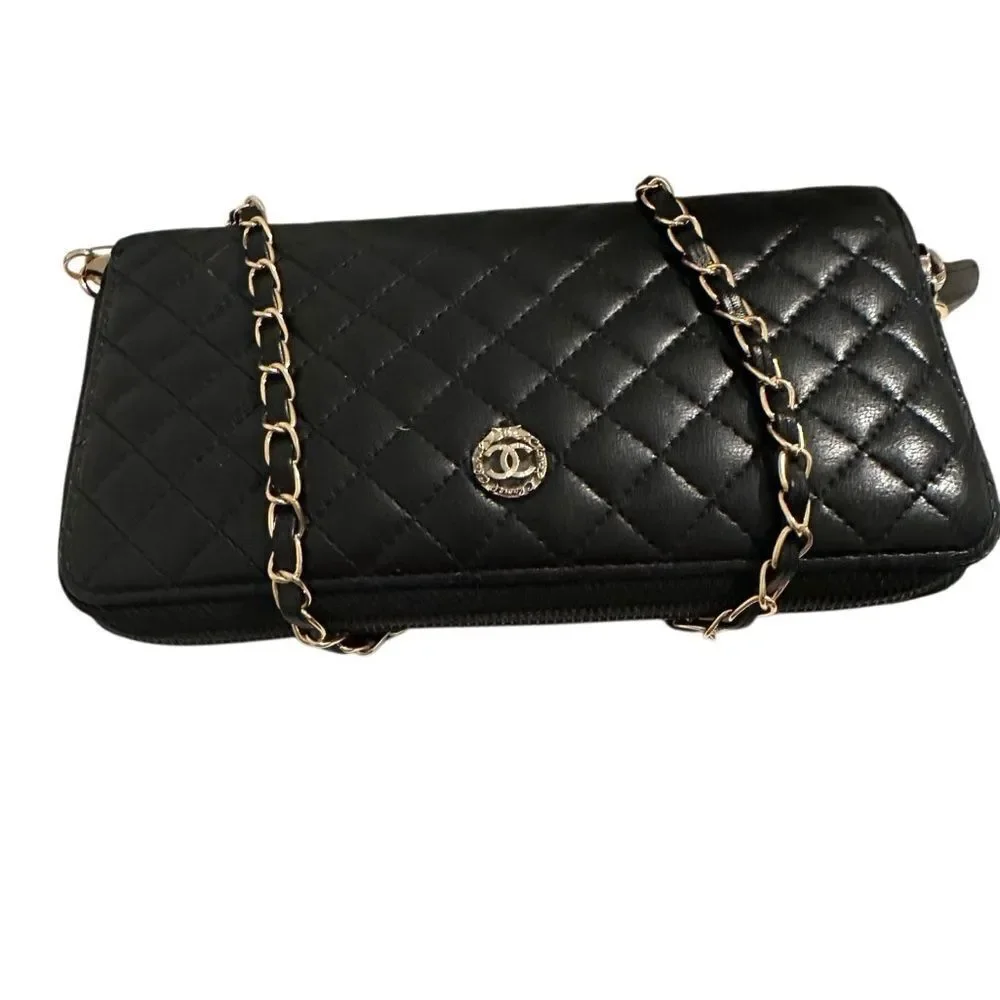 CHANEL Black Quilted Wallet with Gold Accent - Picture 6 of 14